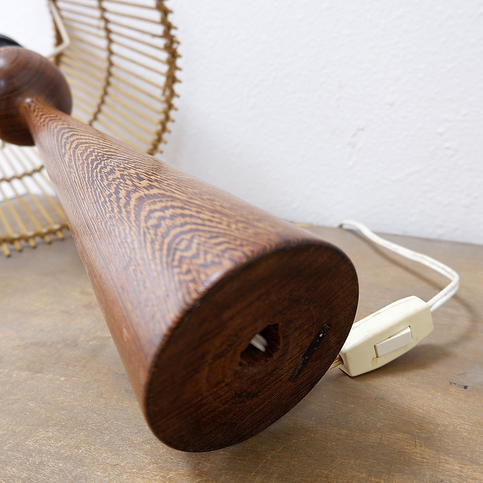 Miniature : Keel-Shaped wood Table Lamp with bamboo shade 1960s