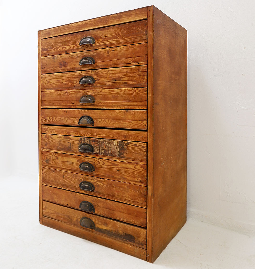 Miniature : Industrial pine workshop cabinet with 10 drawers, circa 1940