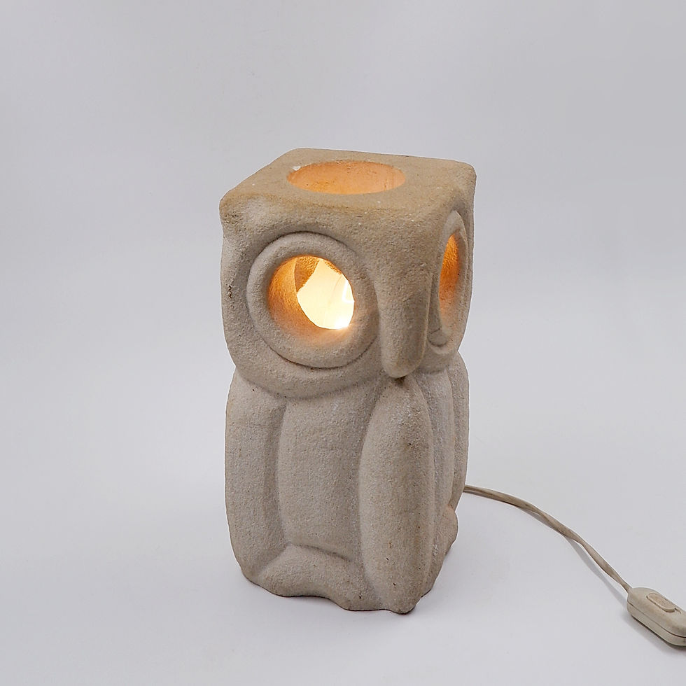 Miniature : "Owl” lamp in limestone, made by Albert Tormos around 1970