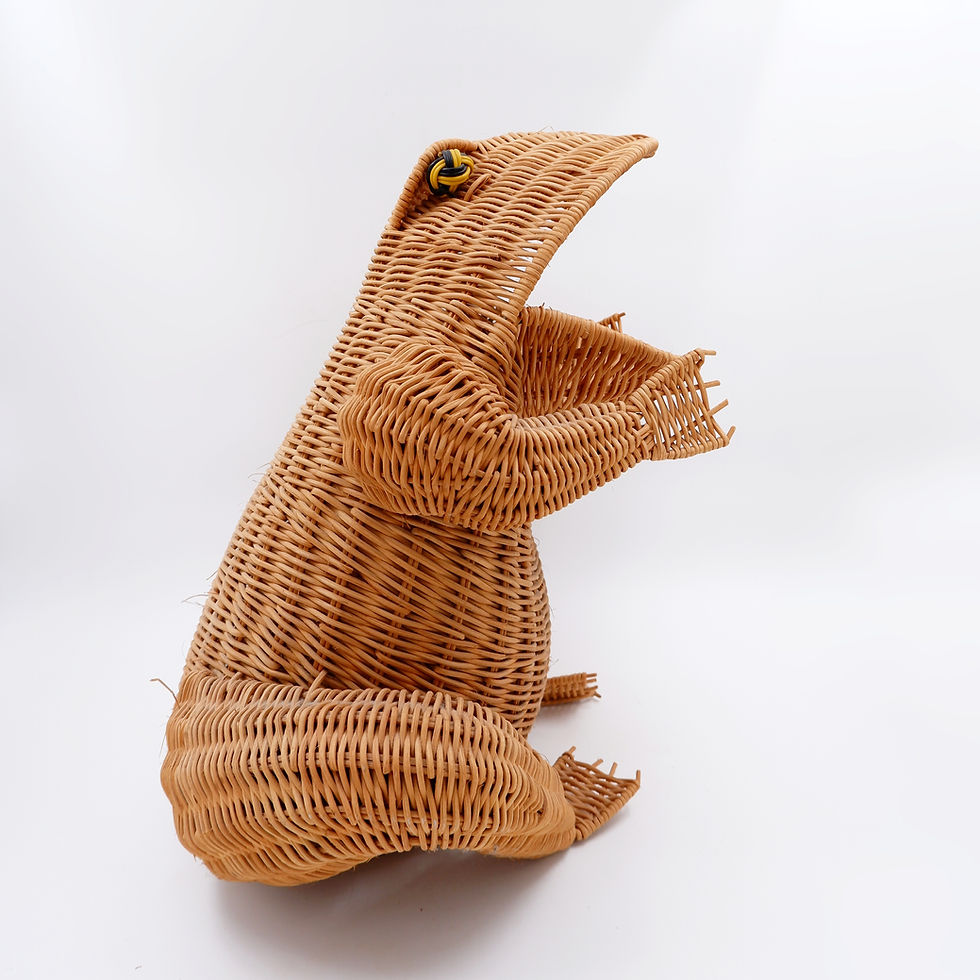 Miniature : Vintage Wicker frog and scoubidou Olivier Cajan 1970'