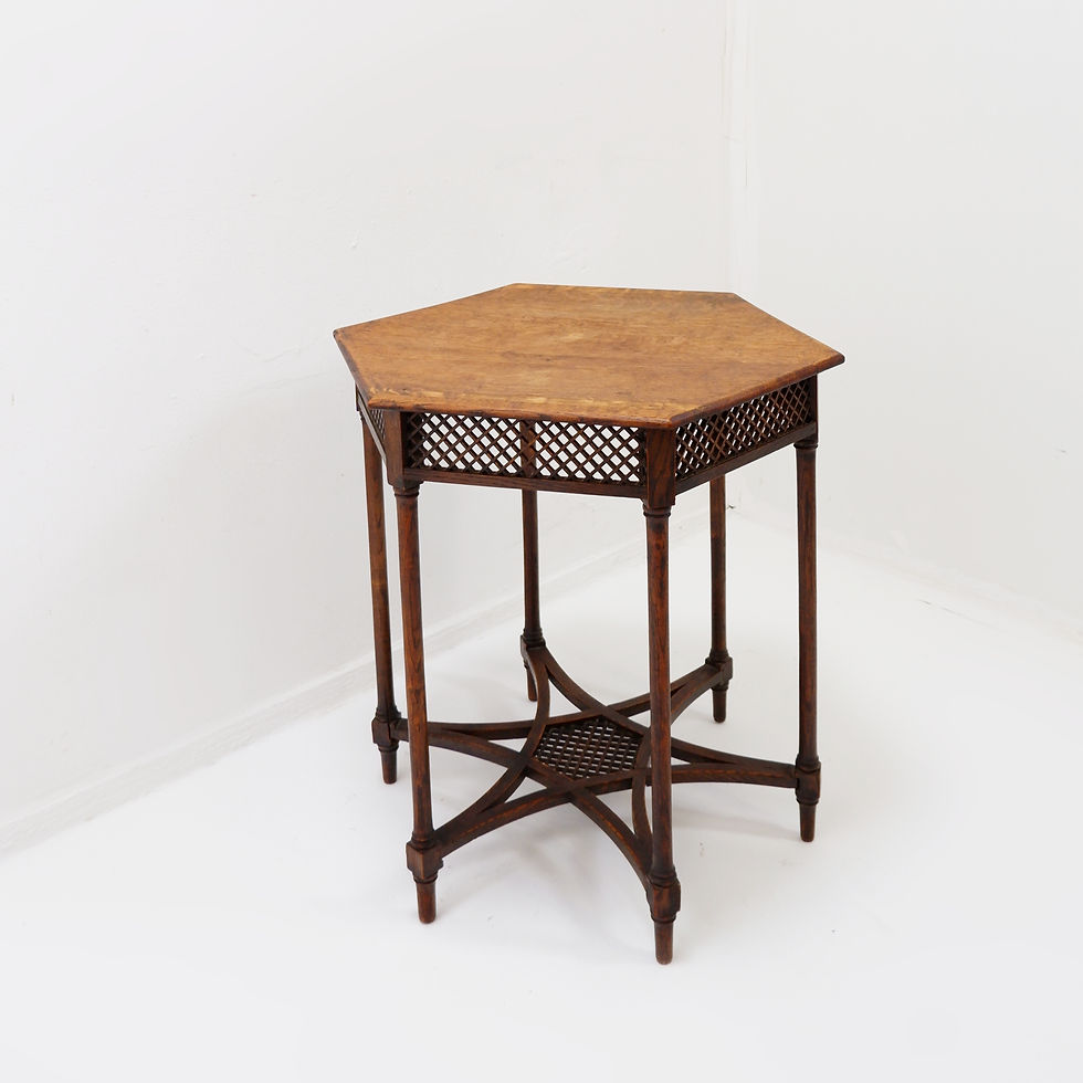 Miniature : Hexagonal pedestal or side table with a trellis frame and star-shaped