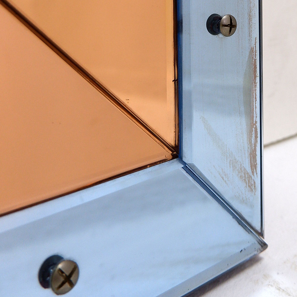 Miniature : Beveled wall mirror with blue and copper mirror panels - Italy 1930s
