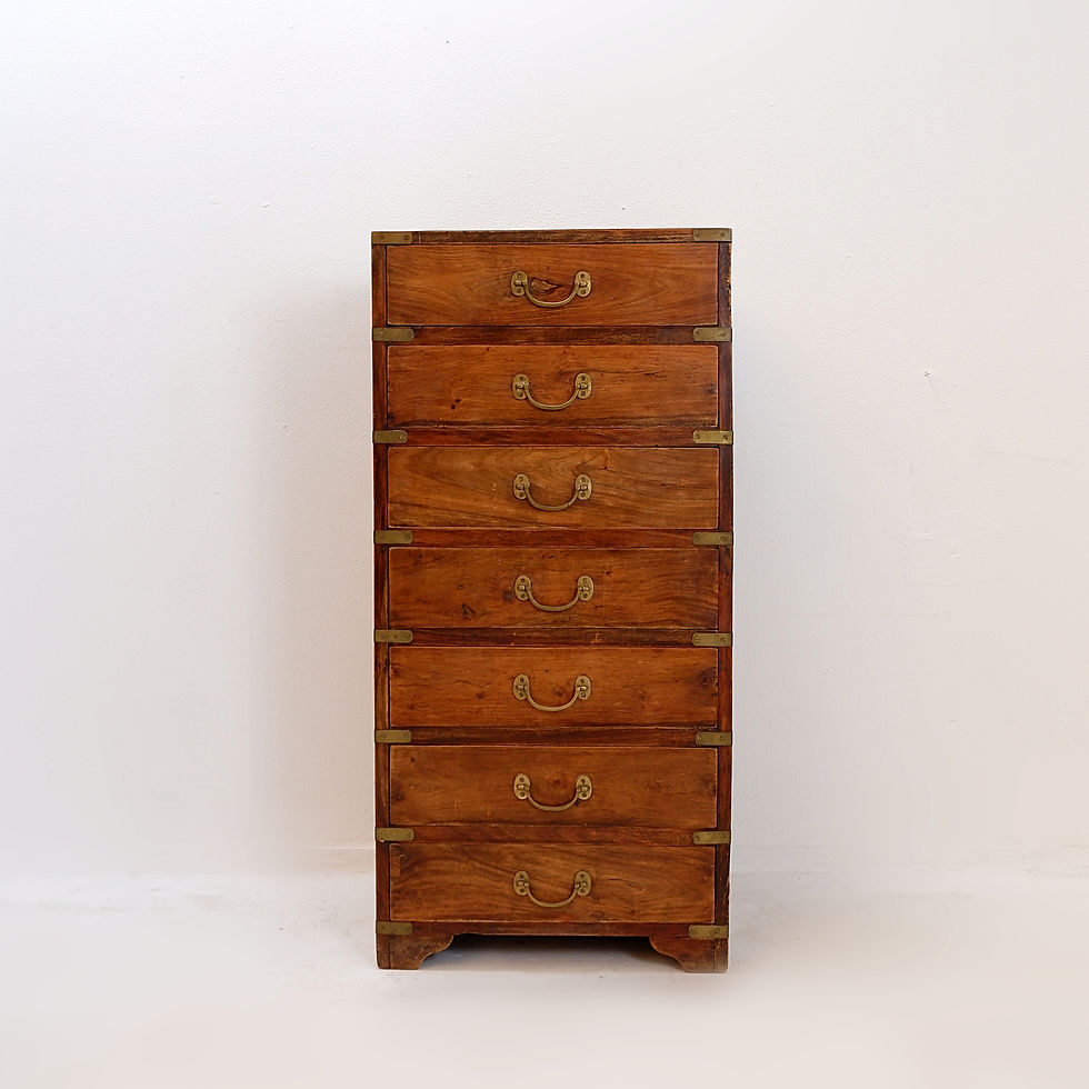Miniature : 19th century tall campaign chest of drawers circa 1880.