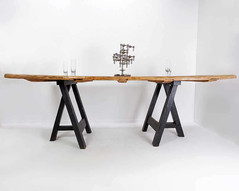 Miniature : Large dining table wooden doors top mounted on black handles