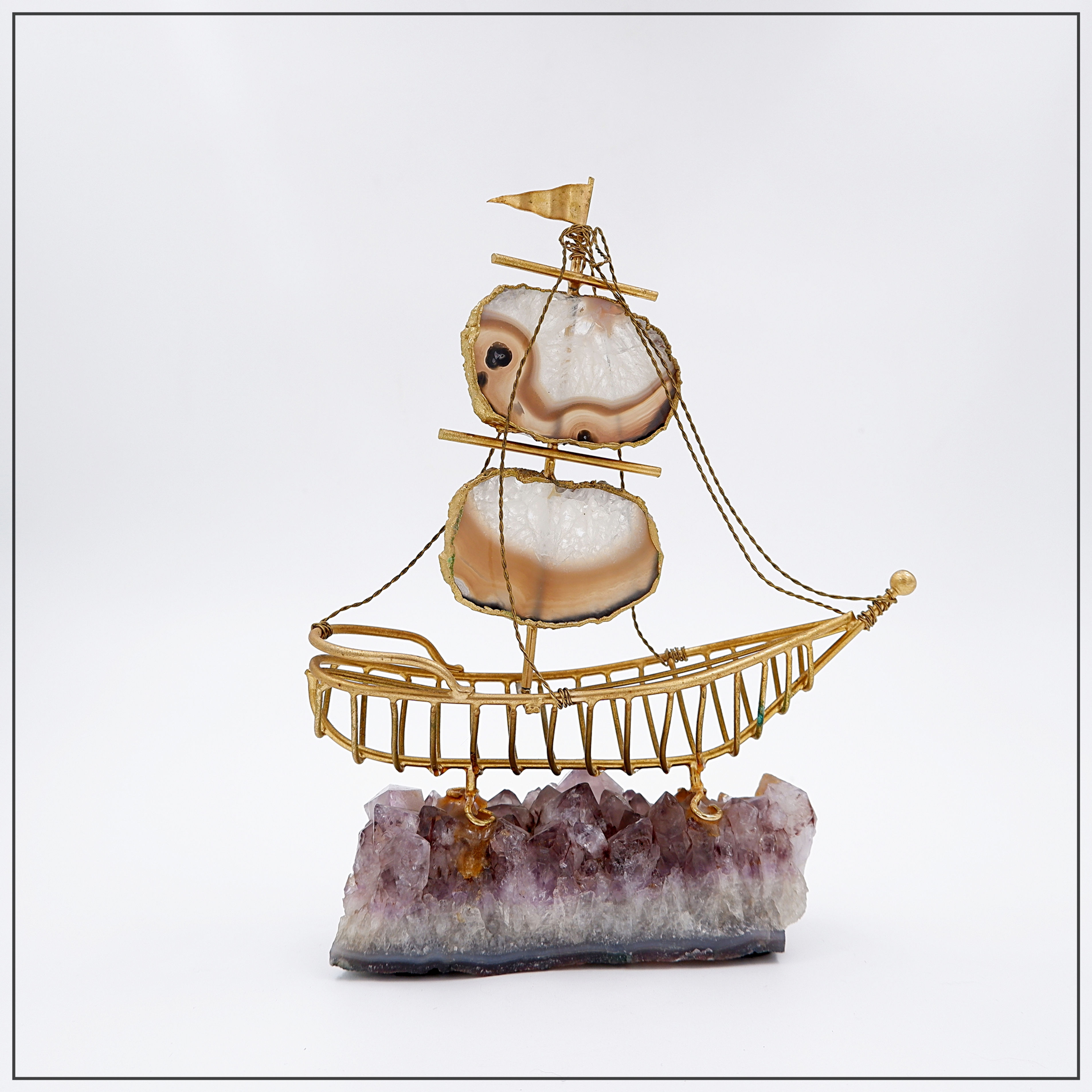 Mid Century Modern Brass Sailboat on Amethyst