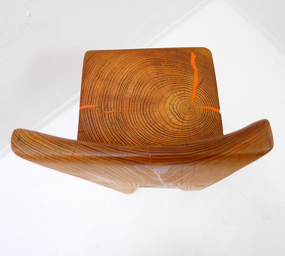 Miniature : Sculptural high chair in brutalist style in solid oak inspired by wabi-sabi