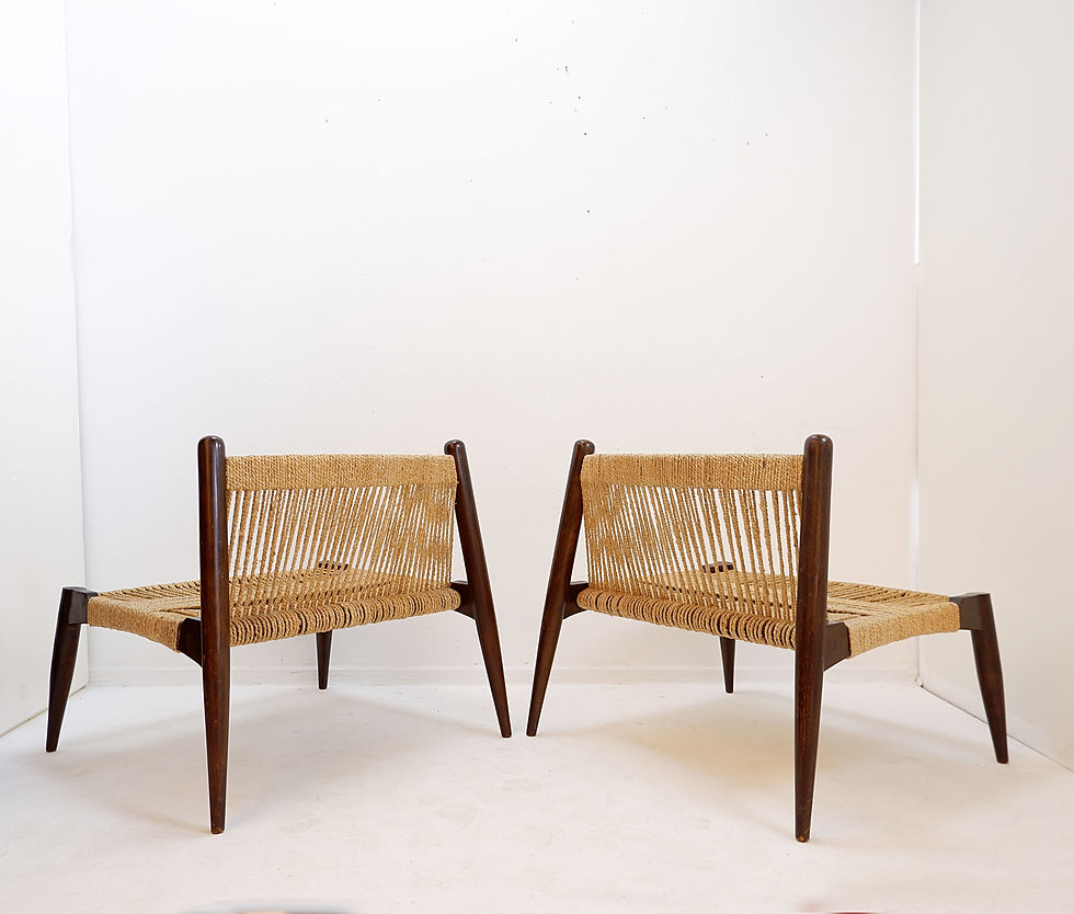 Miniature : Pair of Jute Rope Weave and Solid Wood lounge Chairs