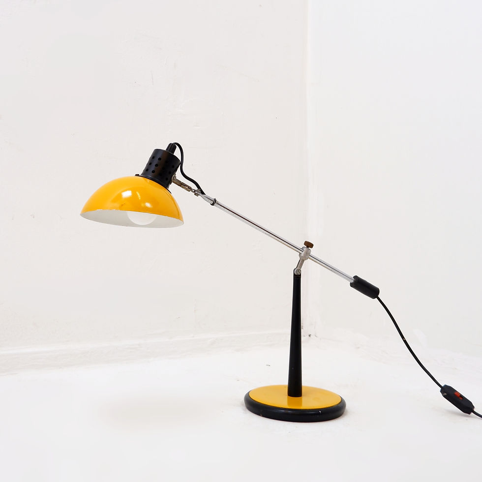 Miniature : Aluminor articulated desk lamp in chromed and yellow lacquered metal. 1960/70