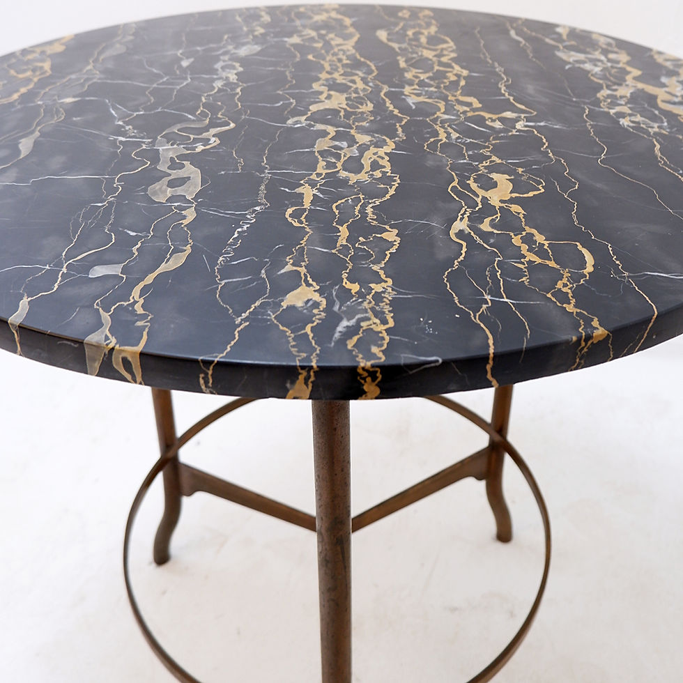 Miniature : Pedestal table / Side table metal and "Portoro" marble top