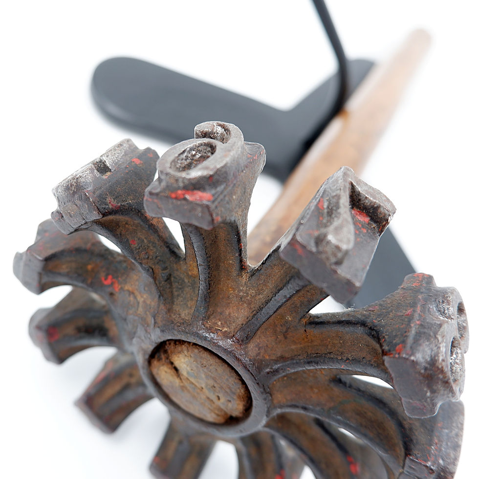 Miniature : 19th c Antique Wood Log Marking Tool Hammer on base