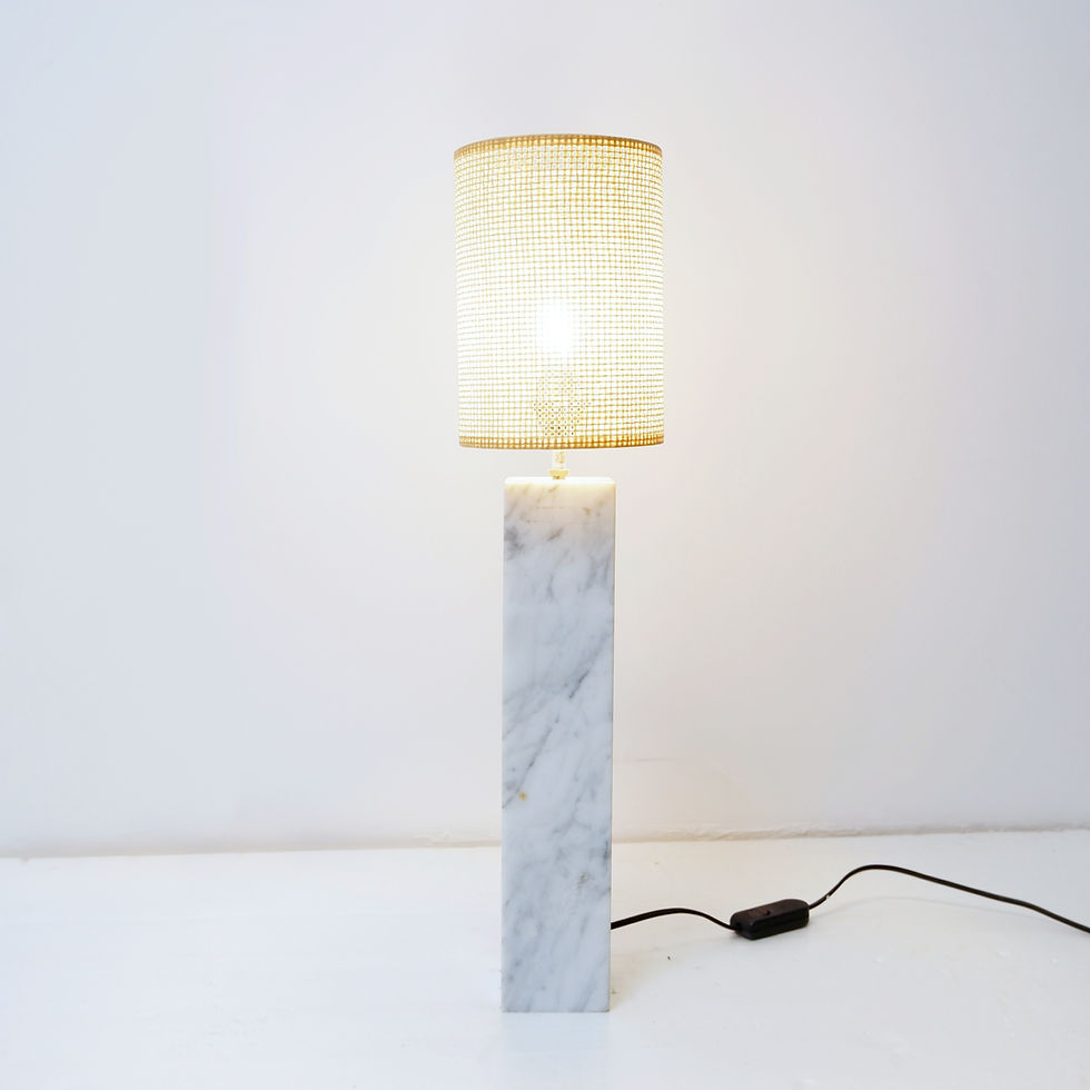 Miniature : Vintage  Marble Table Lamp with new Raffia Shade