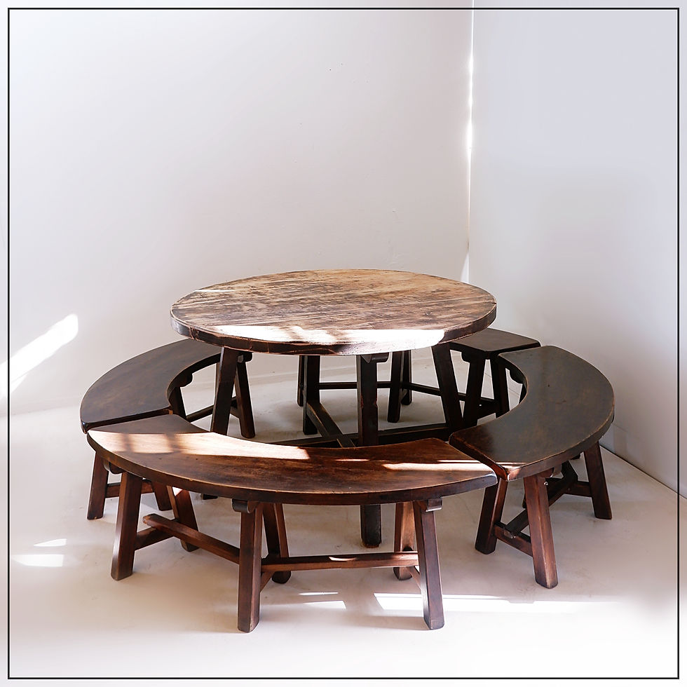 Miniature : Round Table with 4 Curved Benches, France 1960s