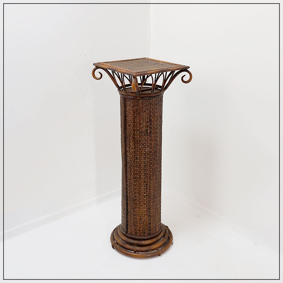 Miniature : Vintage Wicker Bamboo Pedestal Column Pillar Stand