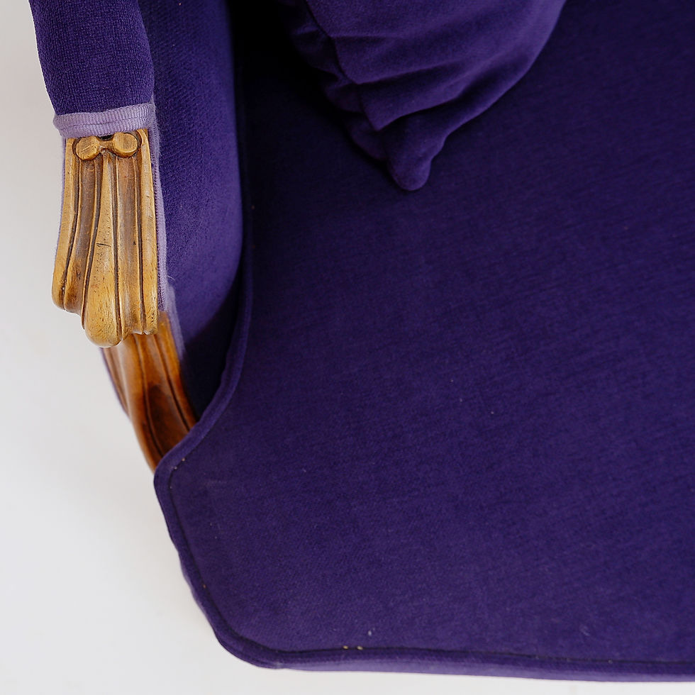 Thumbnail: French bergere armchair - New mauve velvet upholstery