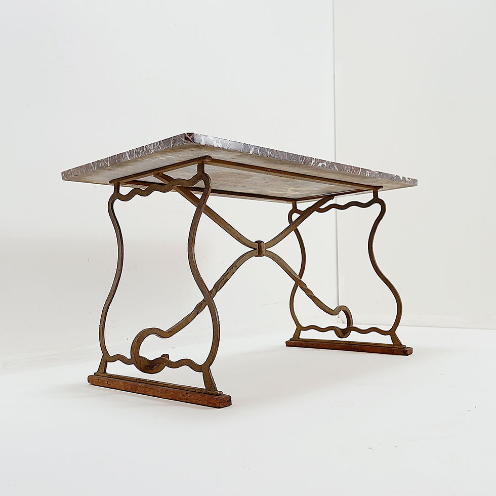 Miniature : Wrought iron and marble coffee table in the style of Gilbert Poillerat
