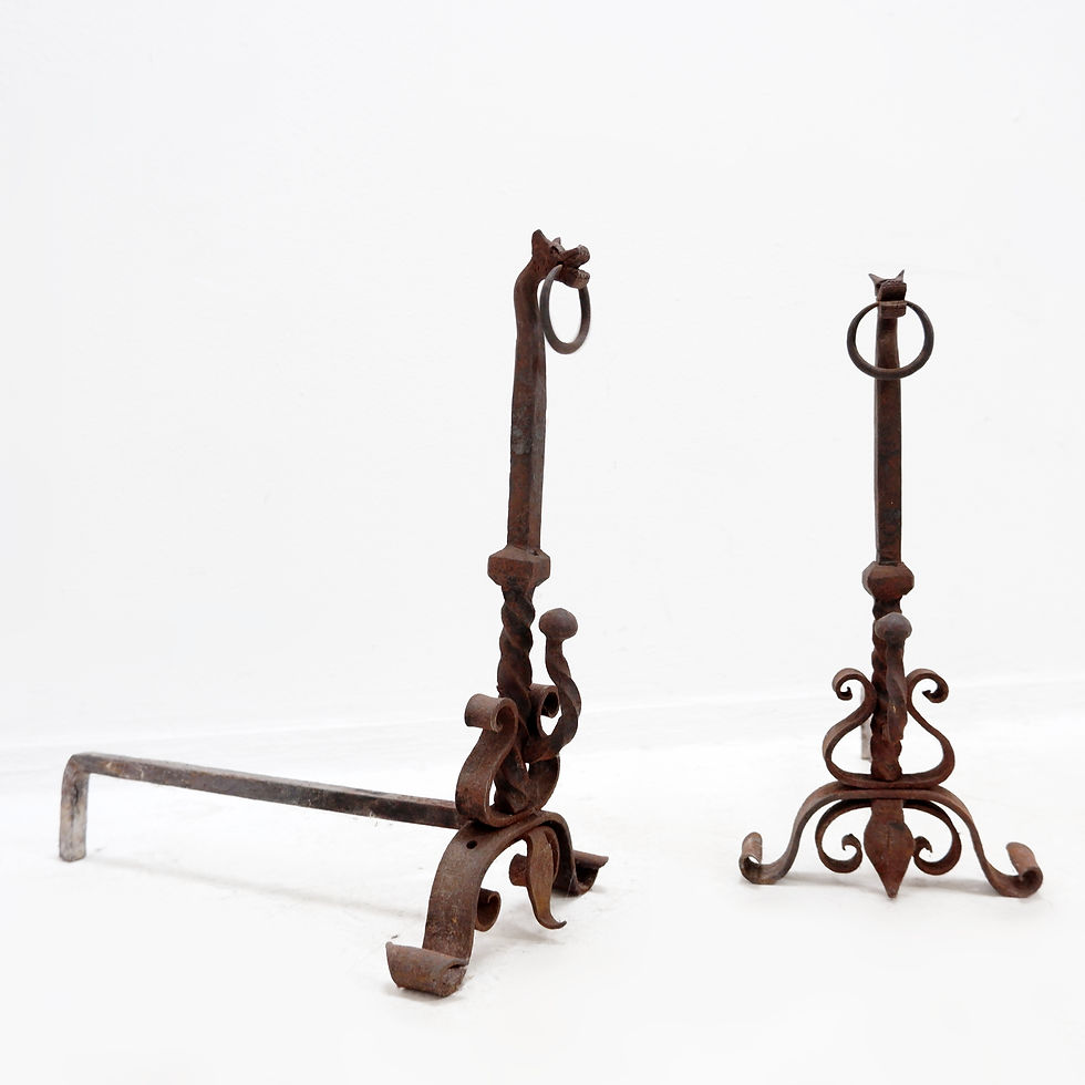 Miniature : Italian wrought iron dragon andirons, 1920s
