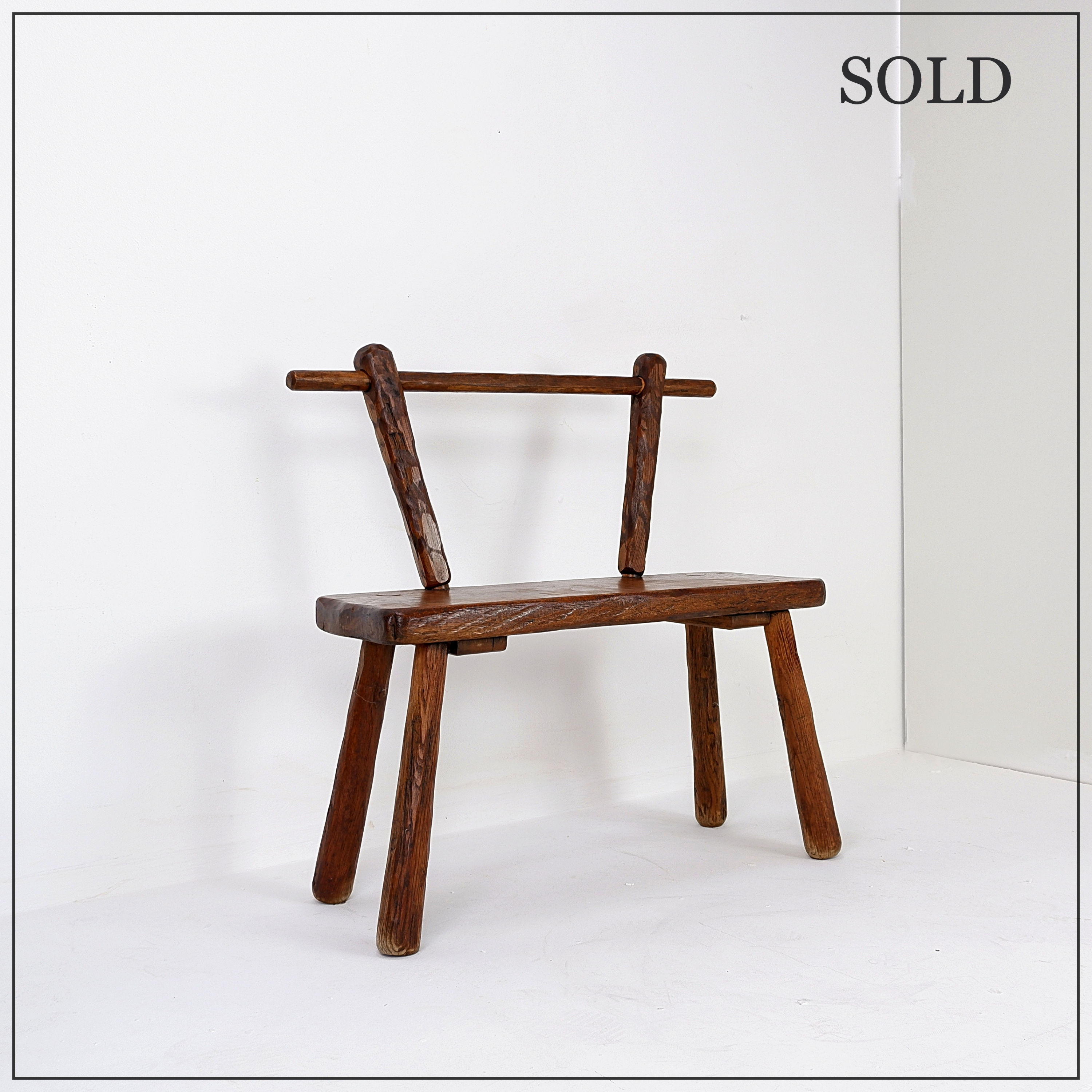 Brutalist elm "T-Bench" in the style of Olavi Hanninen - 1960s