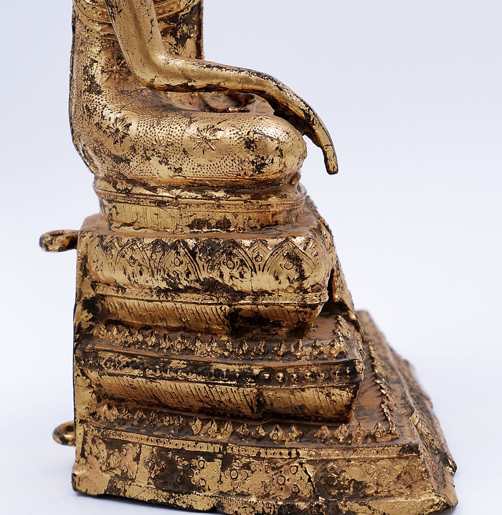 Miniature : Thai Gilt Bronze Seated Earth Touching Buddha Figure, Late 19th Century