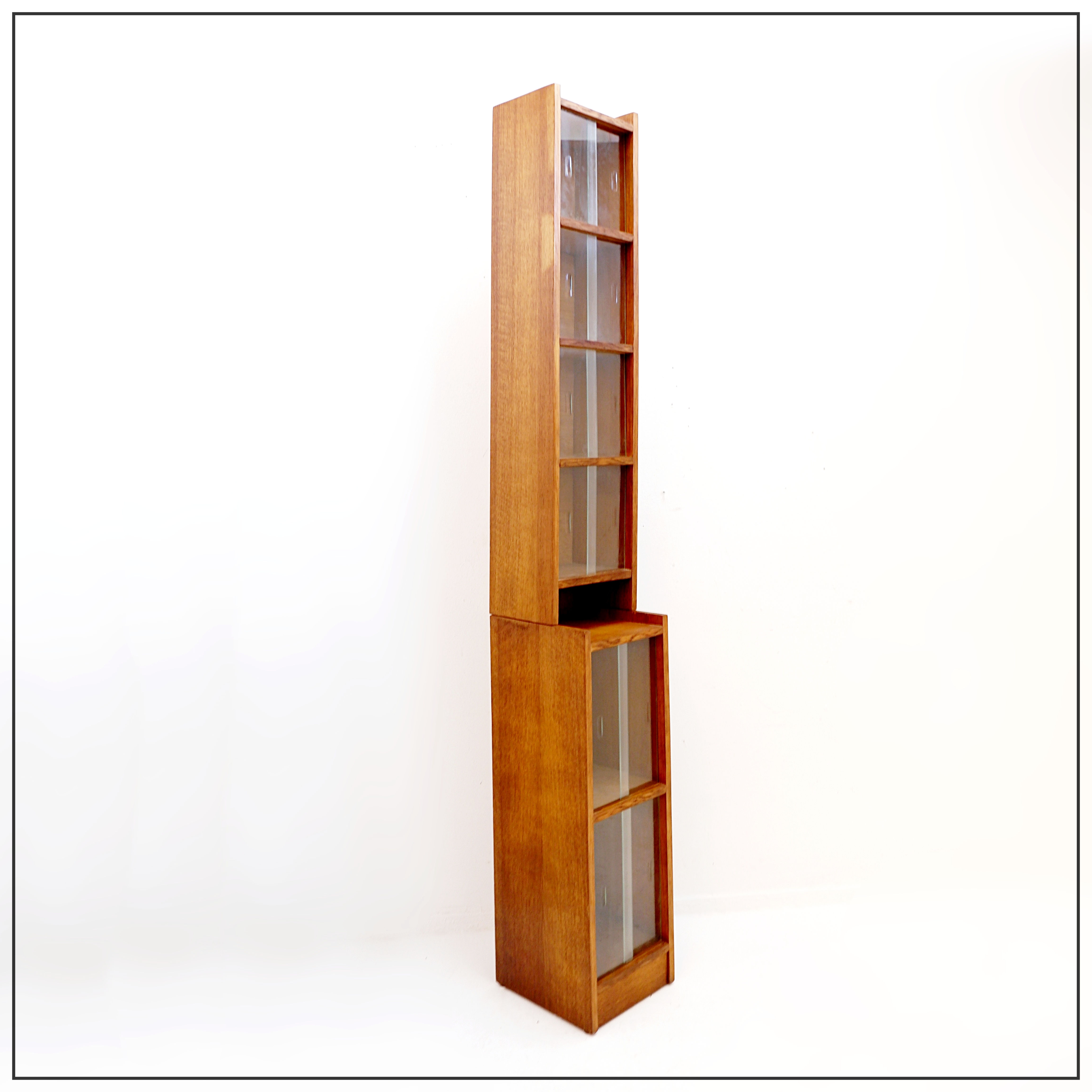 Tall Vintage Mid Century Glazed Bookcase - 1960s