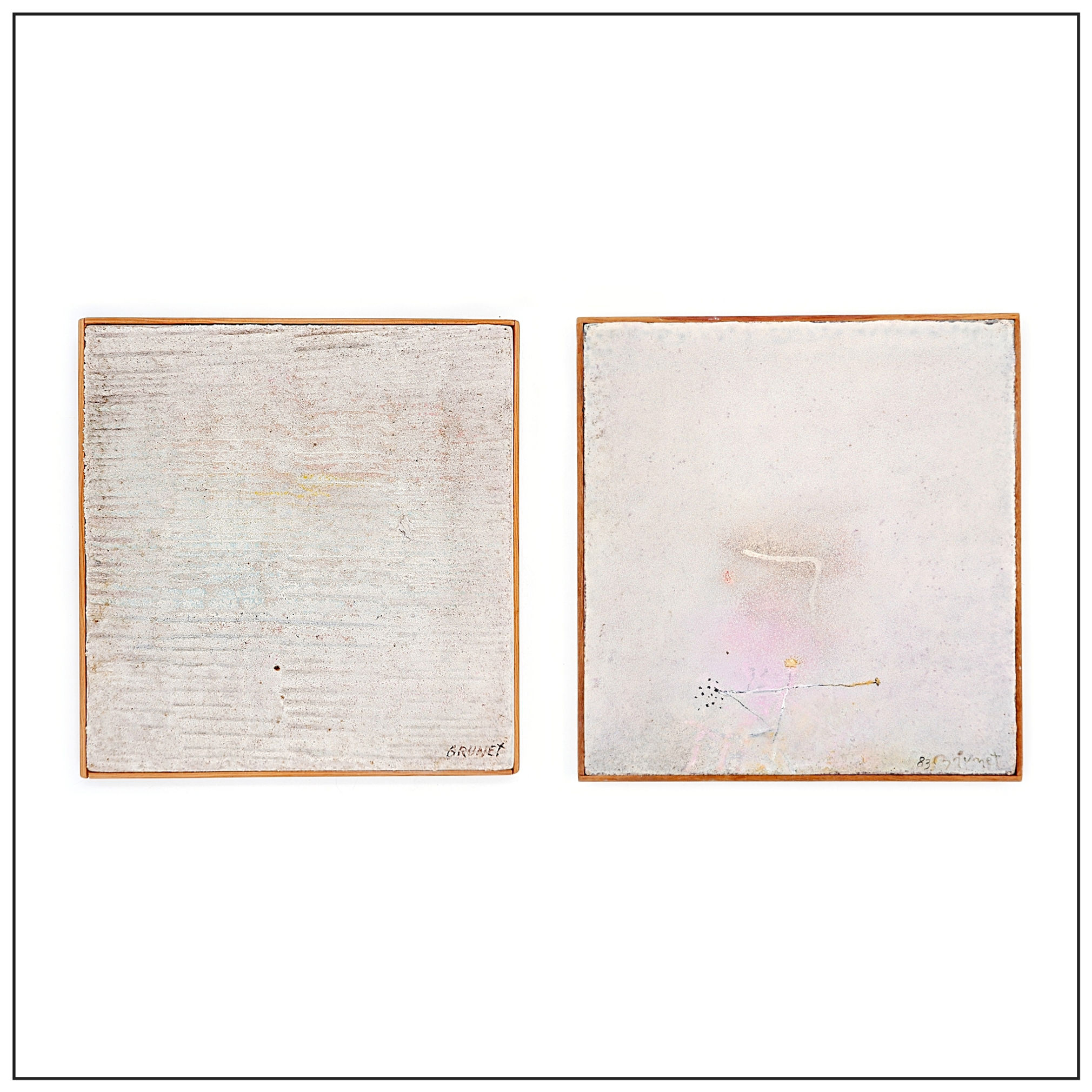 Pair of abstract mixed media - "Dans la Brume" & "Imagine" - Brunet Marie 1984