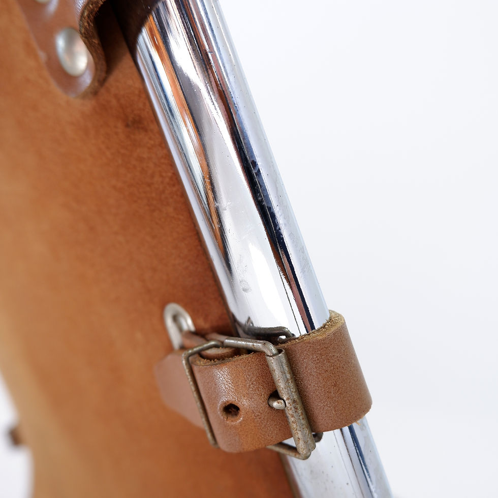 Miniature : Vintage  Leather and chrome Tubular Lounge Sling Chair, 1960s