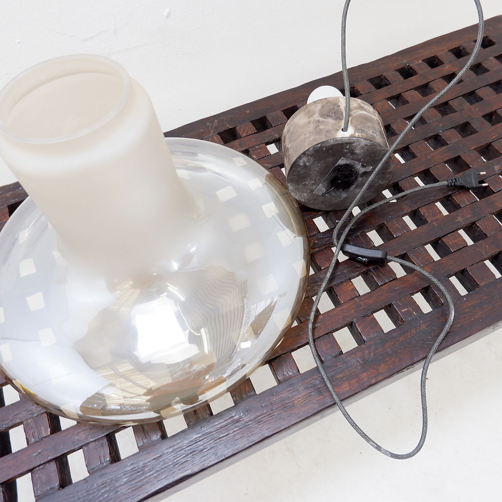 Miniature : "Mushroom" table lamp with a marble base and an opal glass shade.