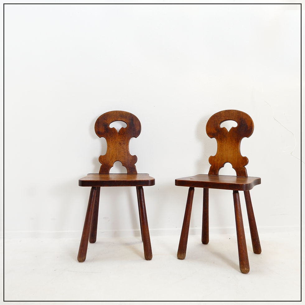 Miniature : Pair of "Scabelles" chairs , handcrafted. Swiss 20th