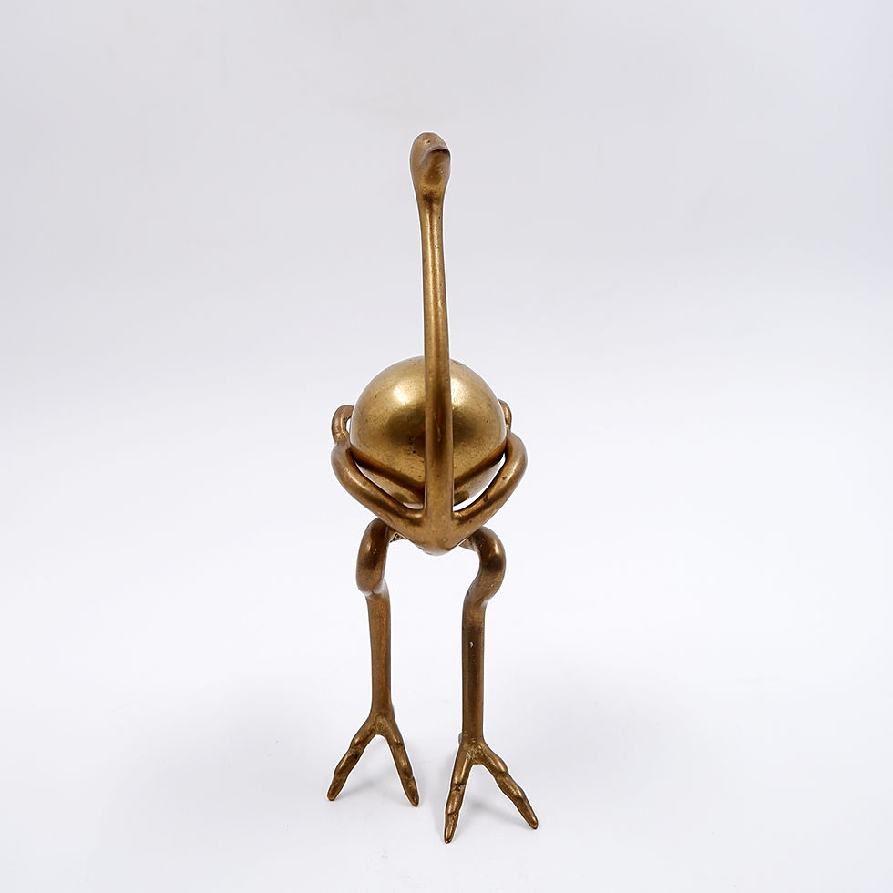 Miniature : 1970's Brass Ostrich Sculpture with Egg