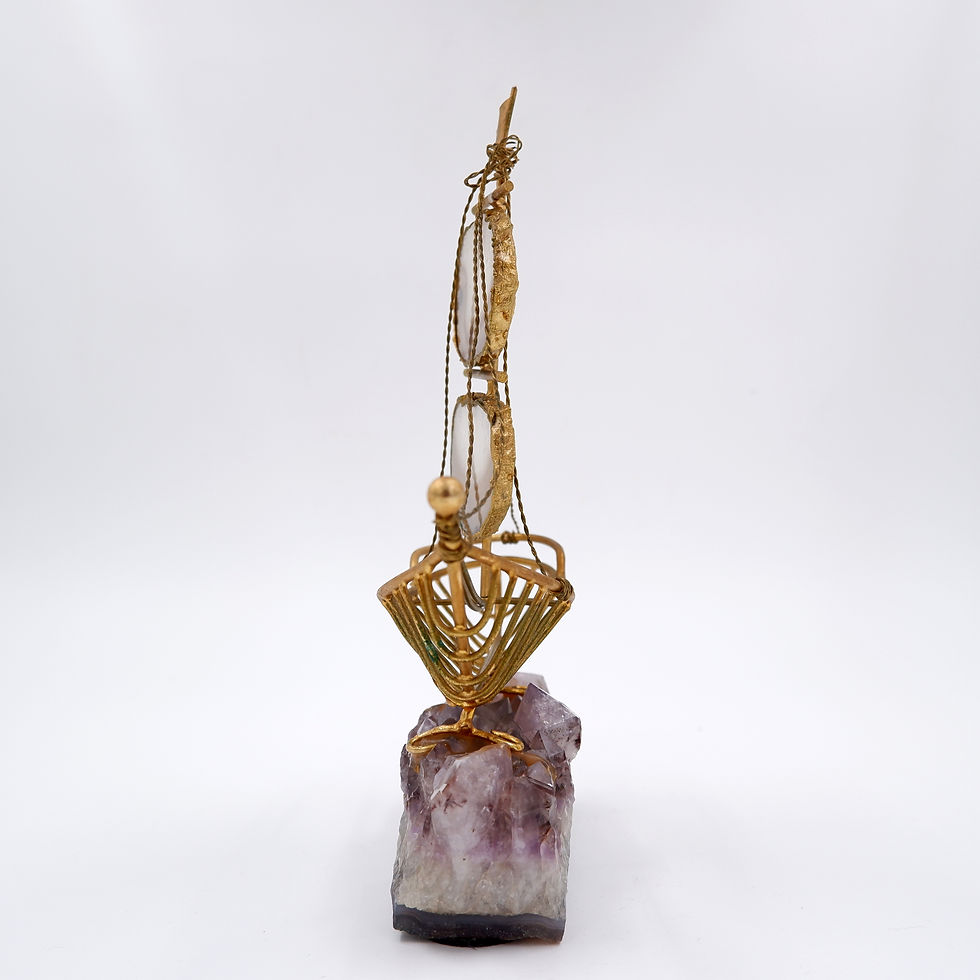 Miniature : Mid Century Modern Brass Sailboat on Amethyst