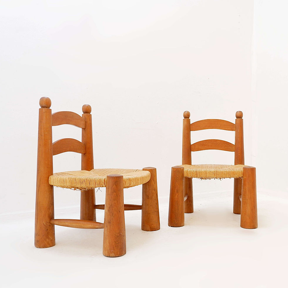 Miniature : Pair of low brutalist chairs in the style of Charles Dudouyt - 1960s