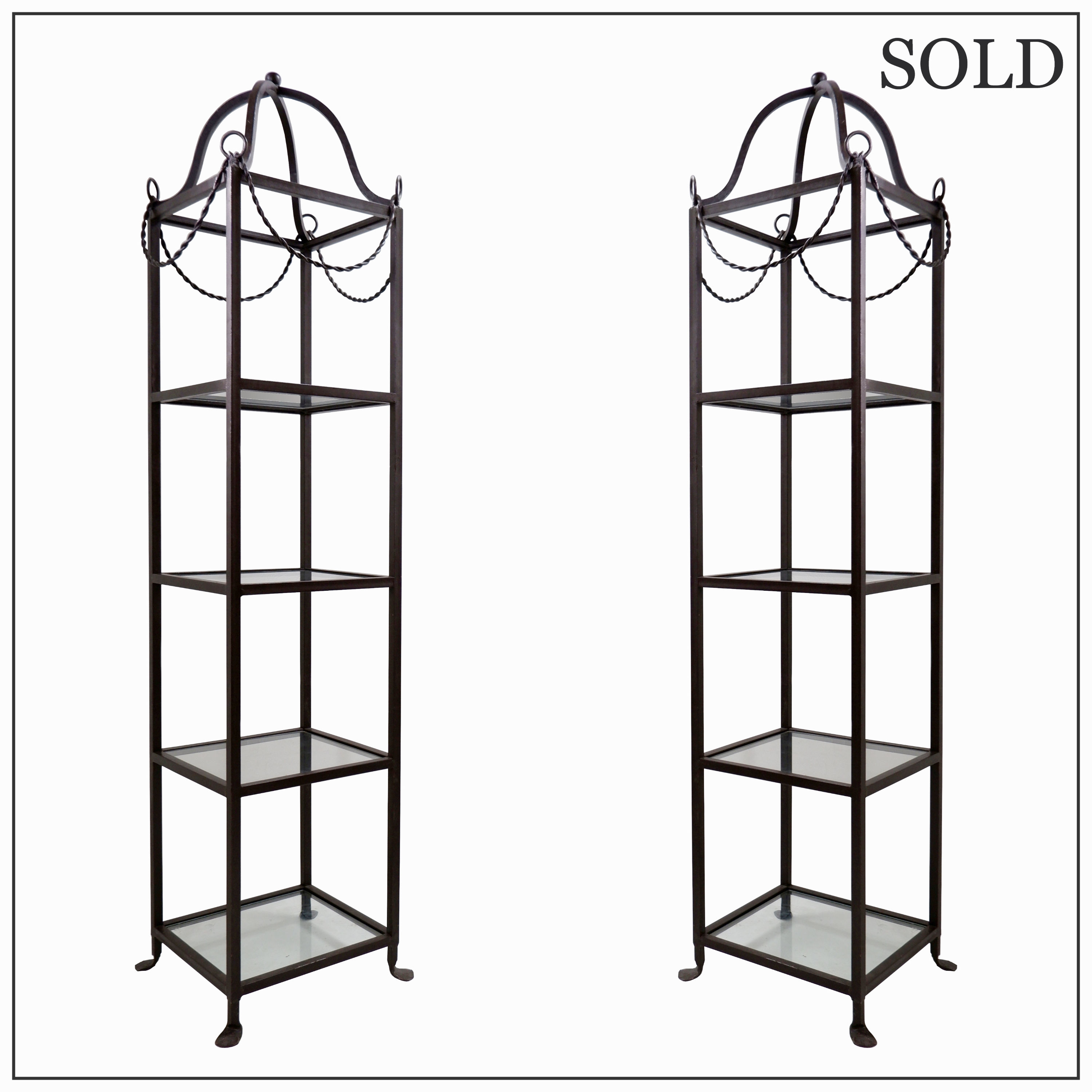 Pair of Vintage Pagoda Style Shelves in Black Metal