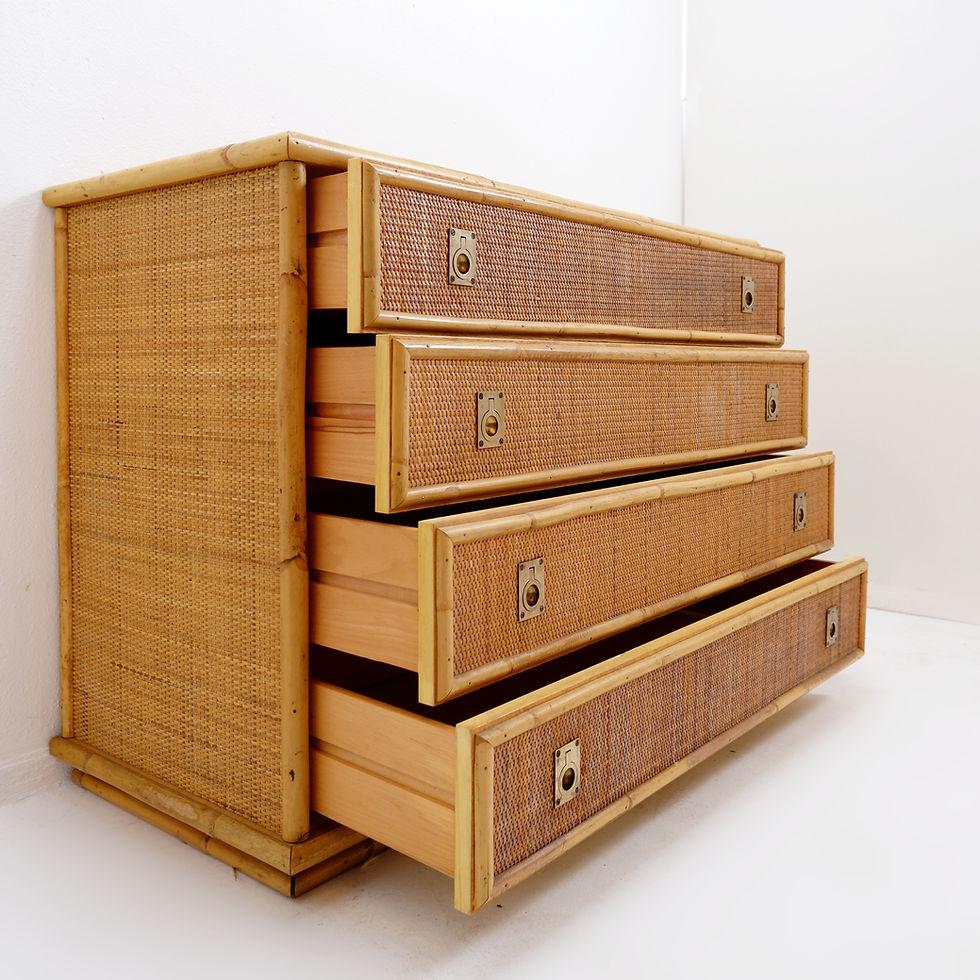Miniature : Dal Vera Bamboo and Wicker/Rattan Chest of Drawers, Italy 1960s