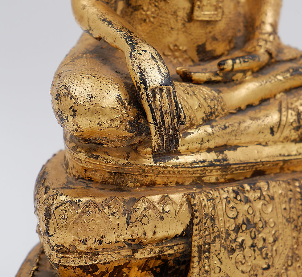 Miniature : Thai Gilt Bronze Seated Earth Touching Buddha Figure, Late 19th Century