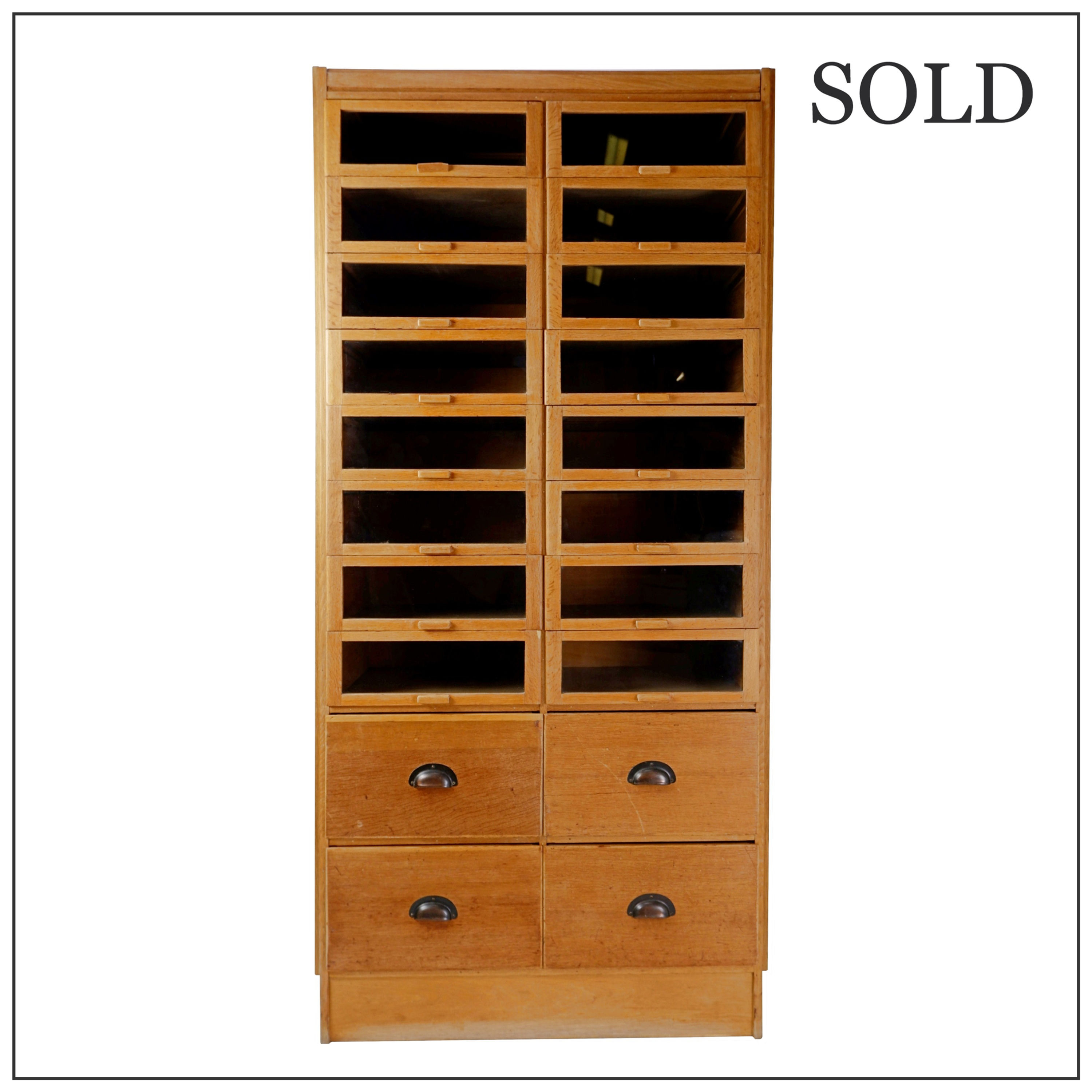 English Haberdashery Shop Cabinet with Glass Fronted Drawers, 1930s