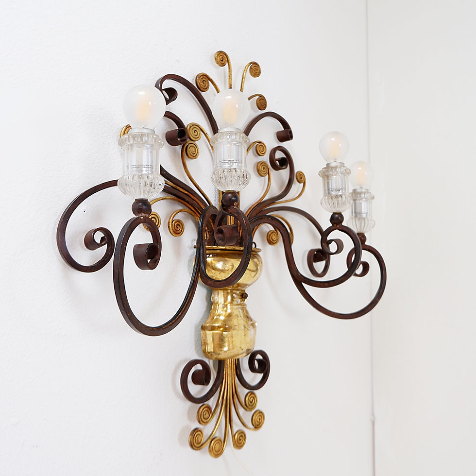 Miniature : Wrought iron and glass sconce in the style of Maison Baguès