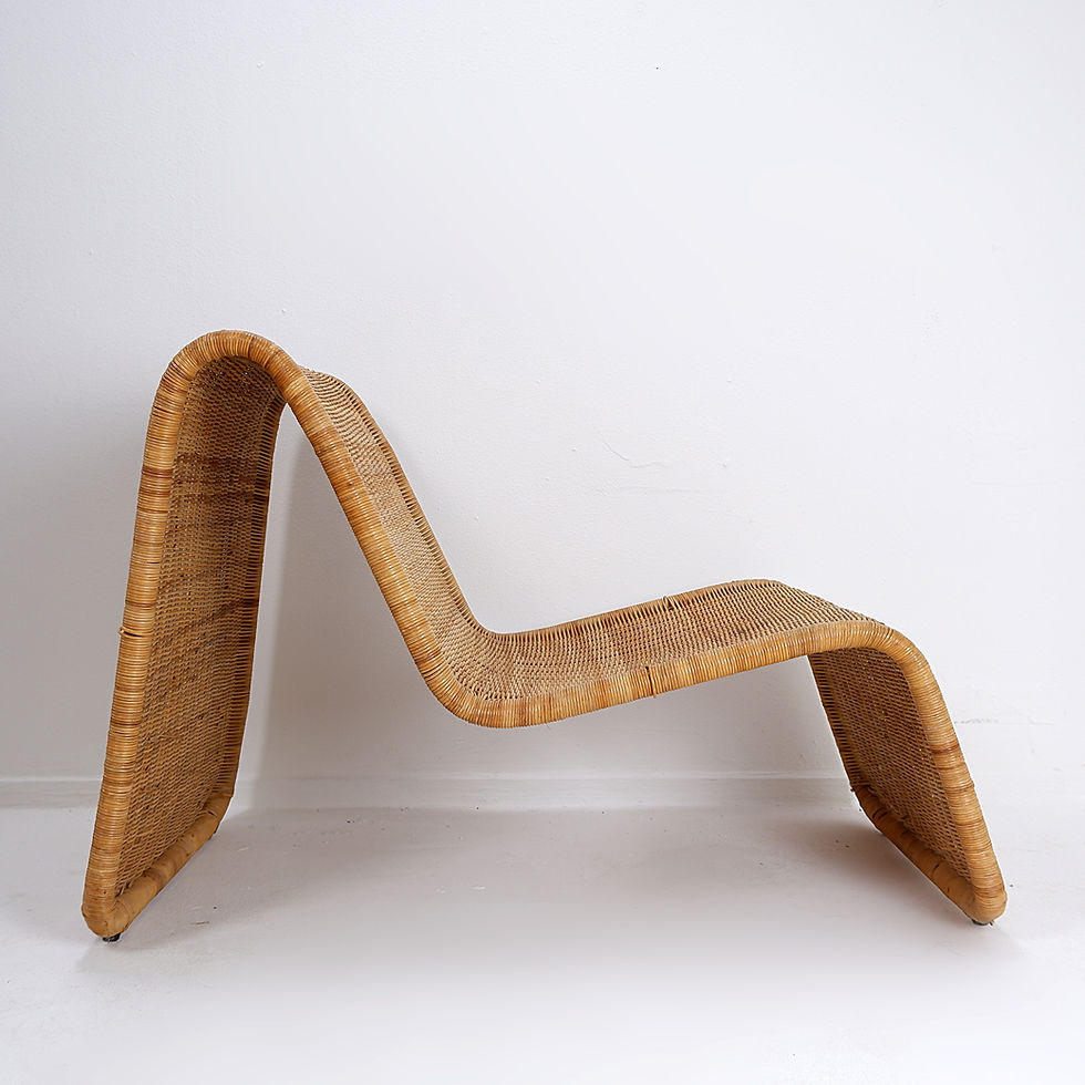 Miniature : IKEA Rattan and wicker Longue Chair In Style of Tito Agnoli 1980s
