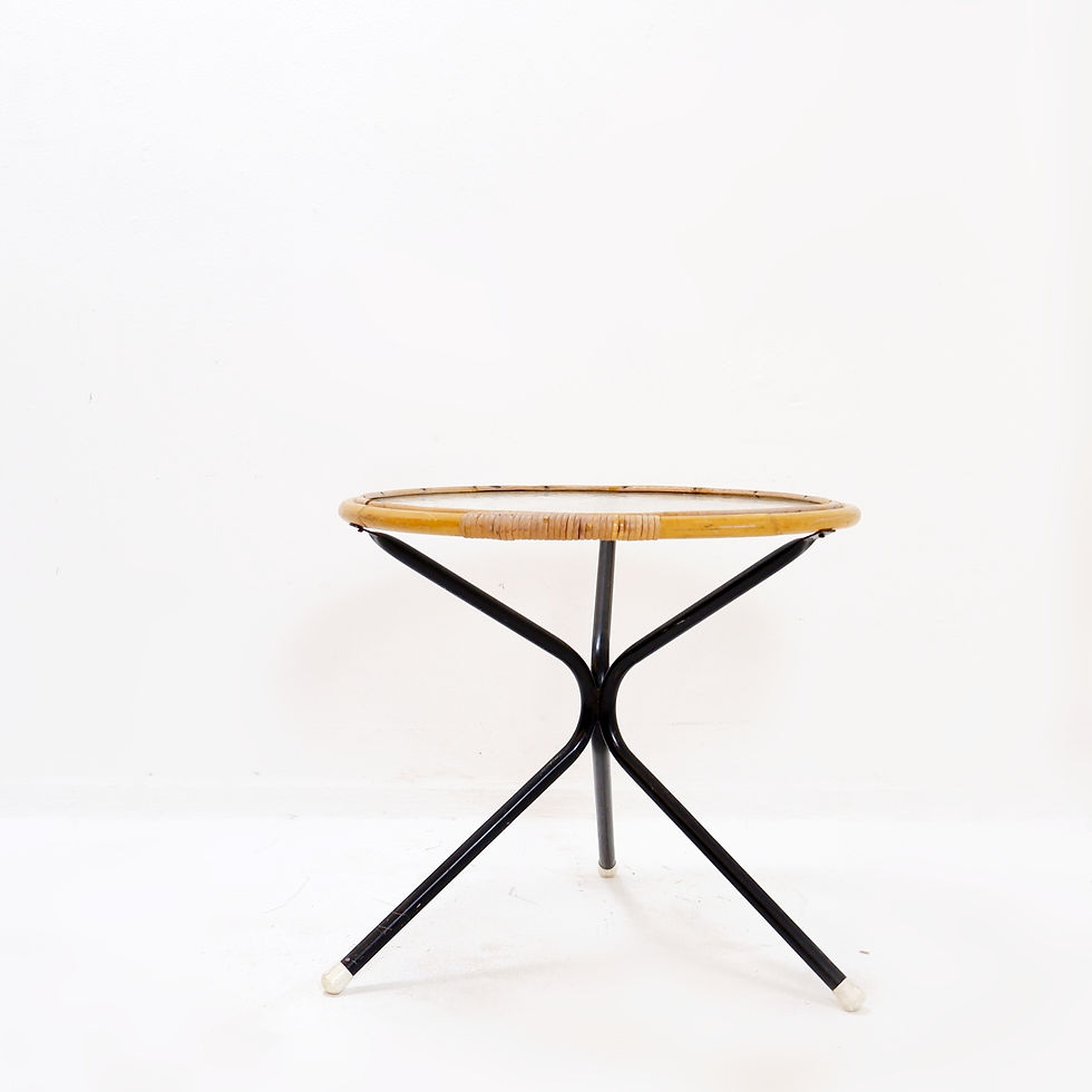 Miniature : Mid Century Side Table in Bamboo, Metal and Glass -The Netherlands 1960s