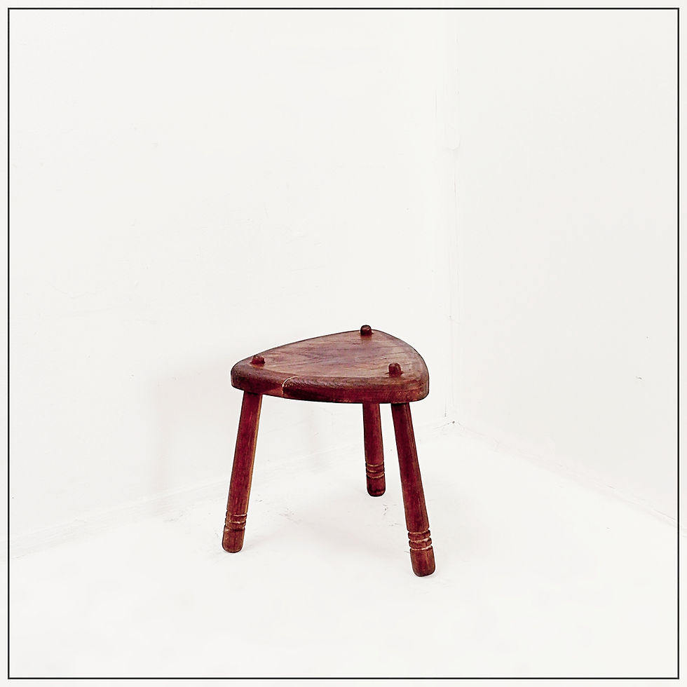Miniature : Rustic tripod stool with a triangular seat , 1960s