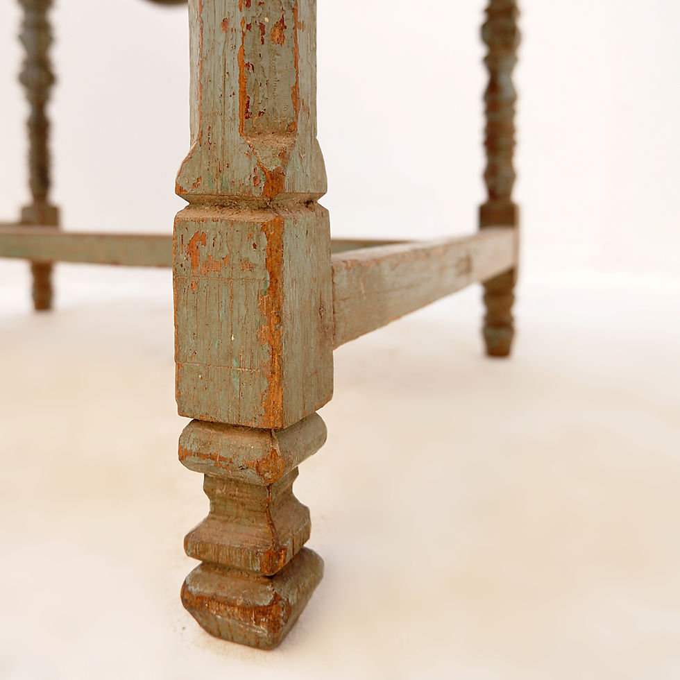 Miniature : Distressed wood side table with 2 drawers - 20th