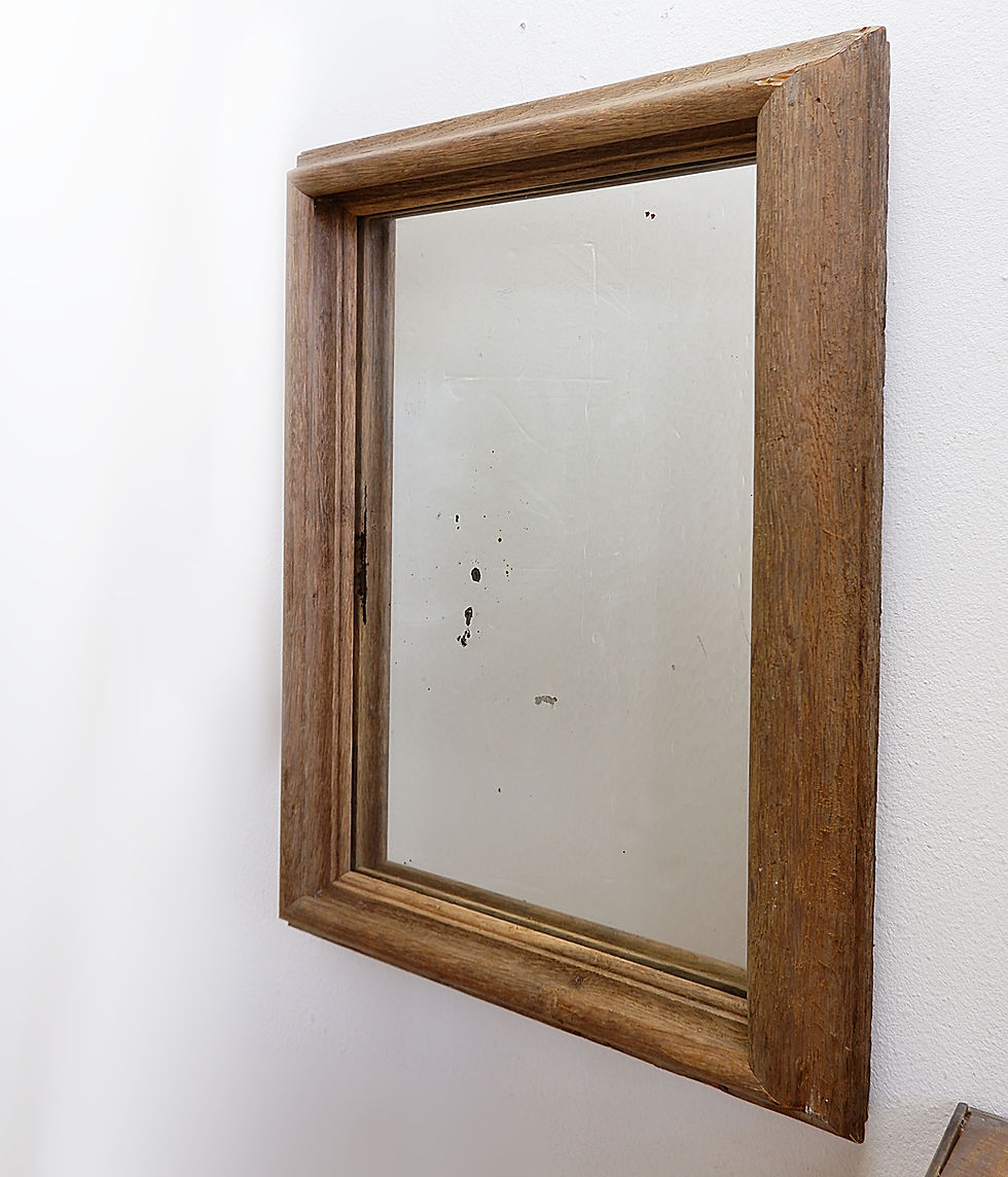 Miniature : Pair of rectangular wall mirrors with a rustic wooden frame -