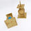 Miniature : Pair of brass candlesticks decorated with a blue stone inlaid in the center
