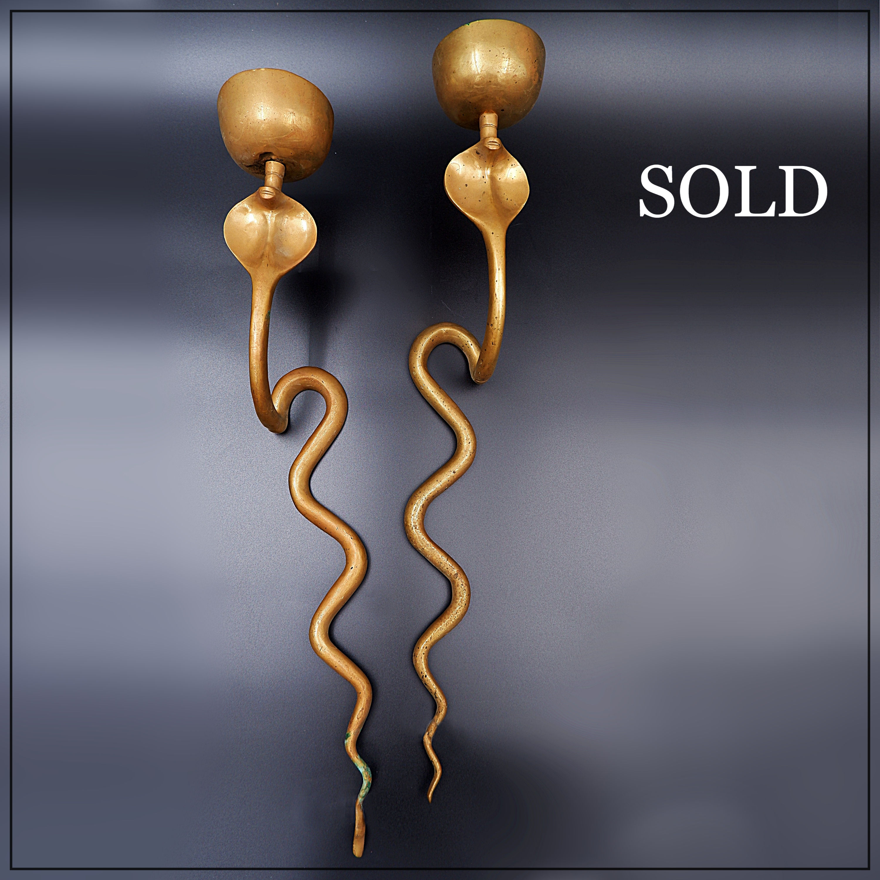 Pair of Bronze Cobra Snake Sconces - 1960s