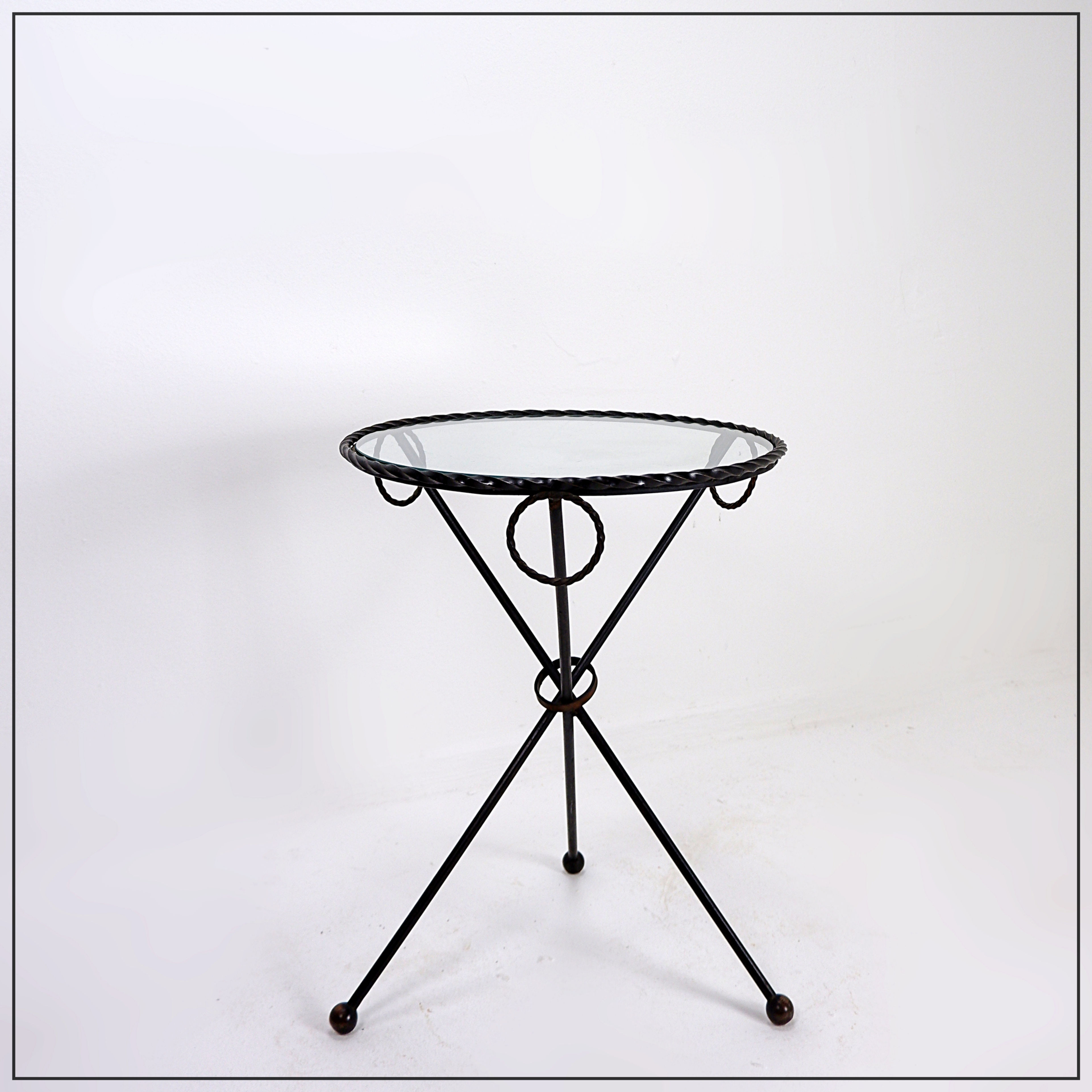 Jean-Michel Franck Style  wrought iron drink tables with glass top