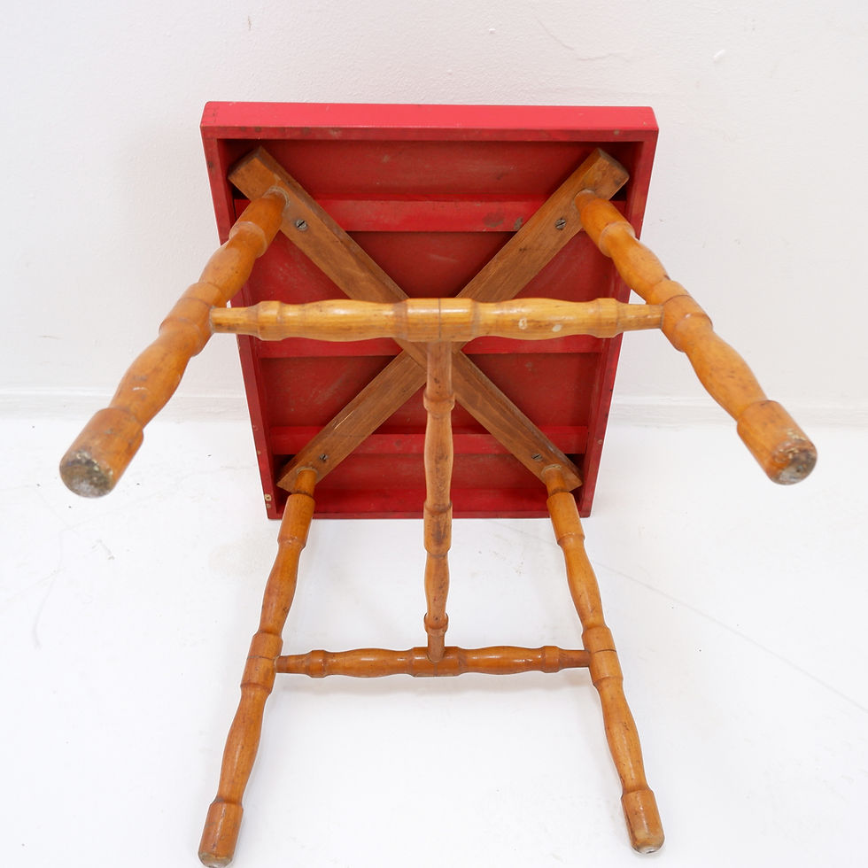 Miniature : Small side table with turned legs and red top - Josco, Made in Belgium - 1950s