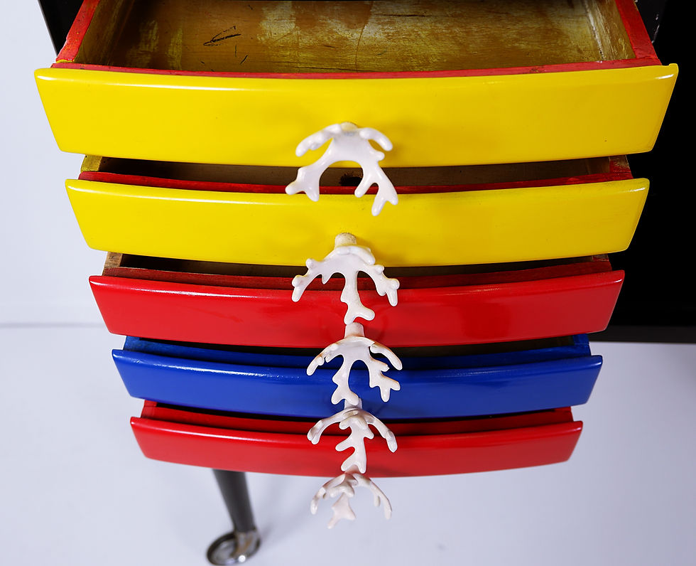Miniature : Wood Lacquerd "Mondrian Colors" Dental Cabinet