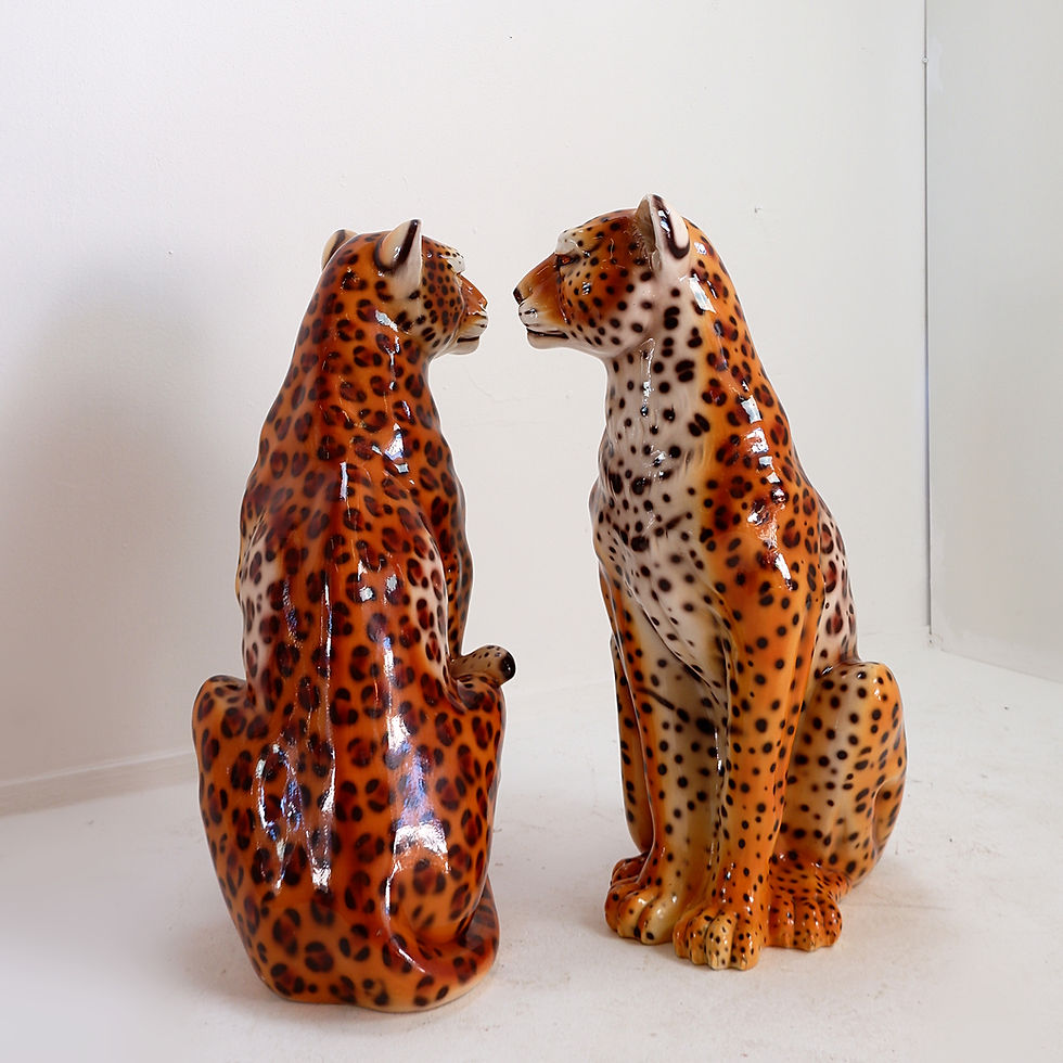 Miniature : Couple of vintage ceramic leopards sculptures - Italy circa 1980s