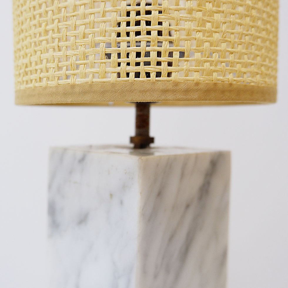 Miniature : Vintage  Marble Table Lamp with new Raffia Shade