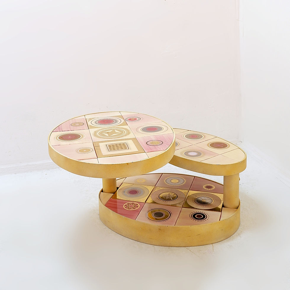 Miniature : French Pink Ceramic Swivel Coffee Table by Georges Pelletier, 1960s