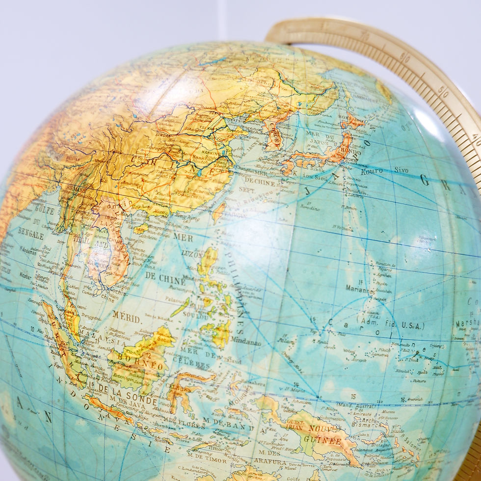 Miniature : Glass & brass luminous world map by Paul Oestergaard for Columbus Verlag - 1950s