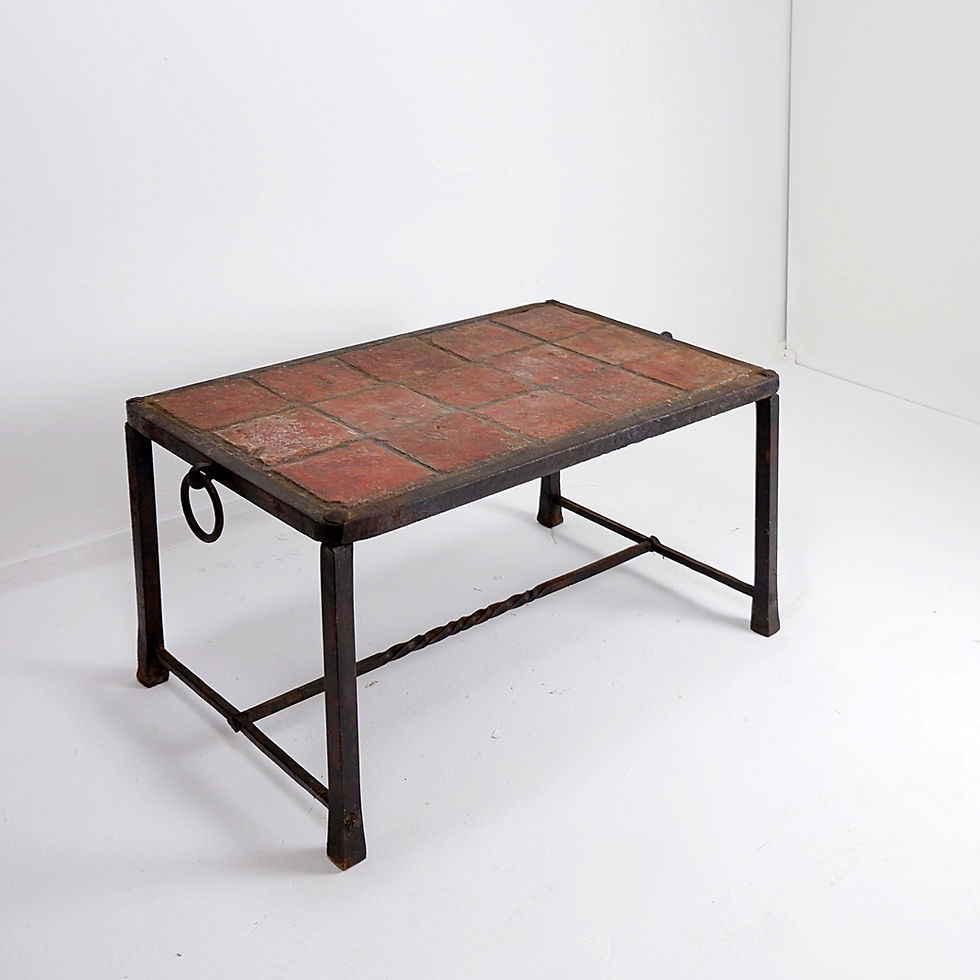 Miniature : Brutalist Spanish Iron and Tile Coffee Table - circa 1920s